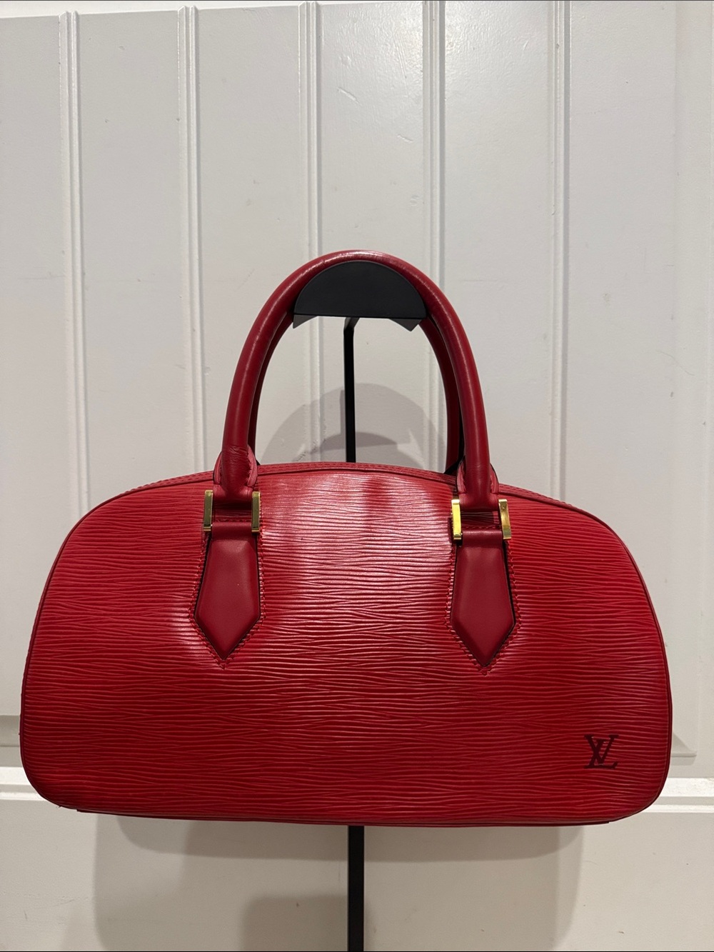 Louis Vuitton Red Epi Leather Satchel with Gold Hardware